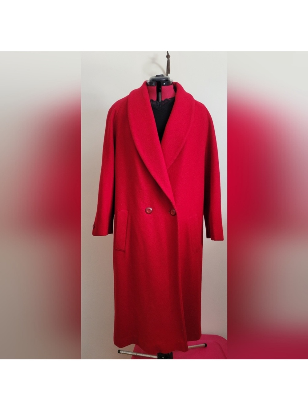 Classic Casual Corner Wool Coat  Red Shawl-Collar